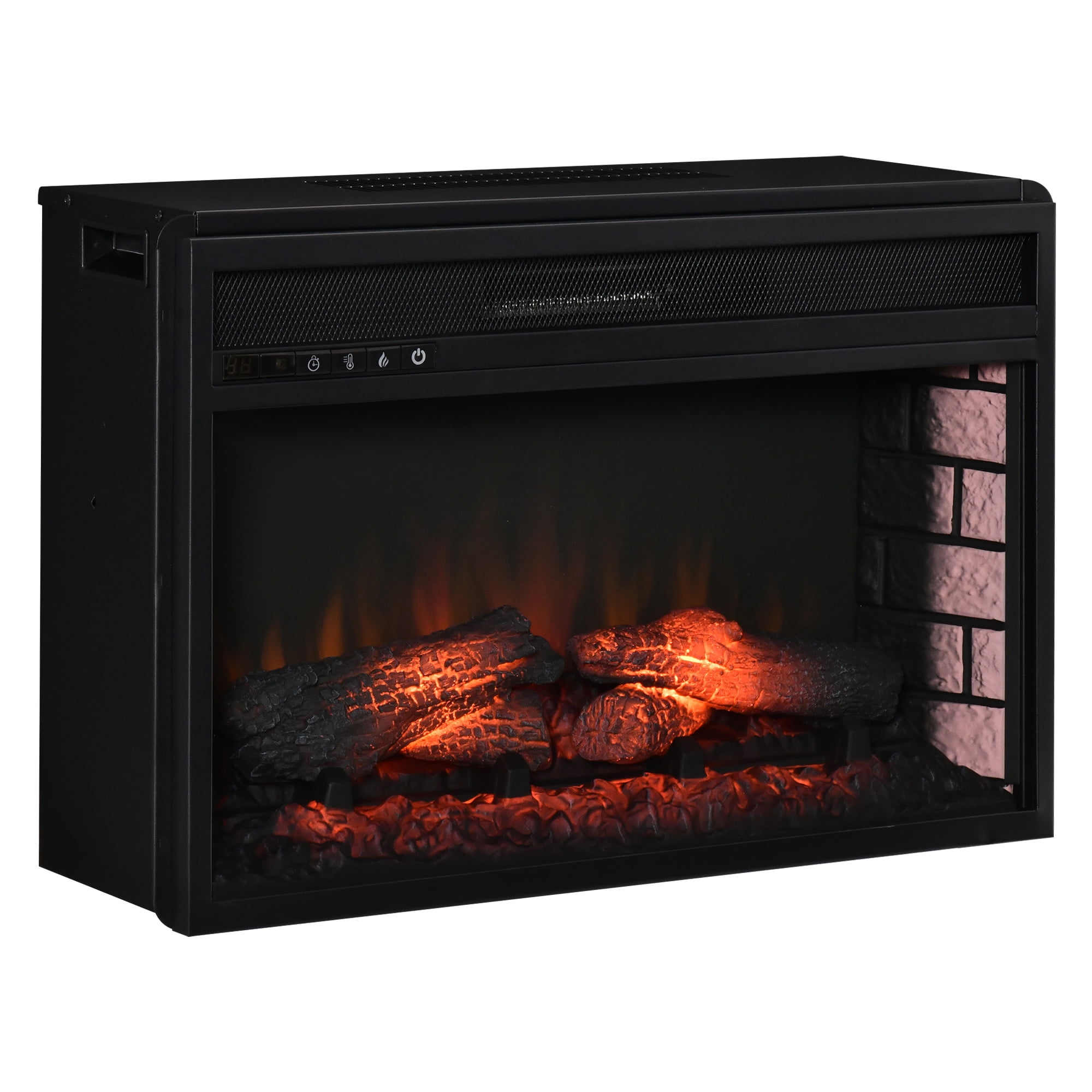 BELLEZE 18 Embedded Electric Fireplace Insert Remote Heater Glass View Adjustable Log Flame 1400W Black