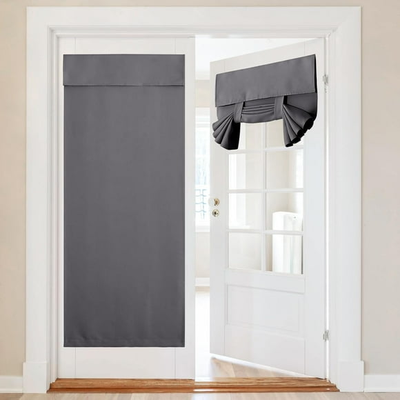 Biwat Grey Blackout French Door Curtain, Energy Efficient Thermal Insulated Tie Up Sidelight Shades Window Curtains for/Front Door/Small Window, W30 x L69, 1-Pack