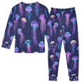 thumbnail image 2 of FORMRS Long Sleeve Top and Pants Pajama Set for Niños 2-Piece Sleepwear, Sizes 18M-8Y, Dark Blue Jellyfish Pattern, 2 of 6
