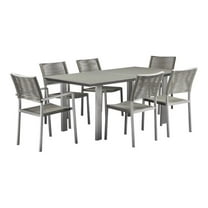 Pemberly Row 7-piece Modern Aluminum Patio Dining Set in Gray