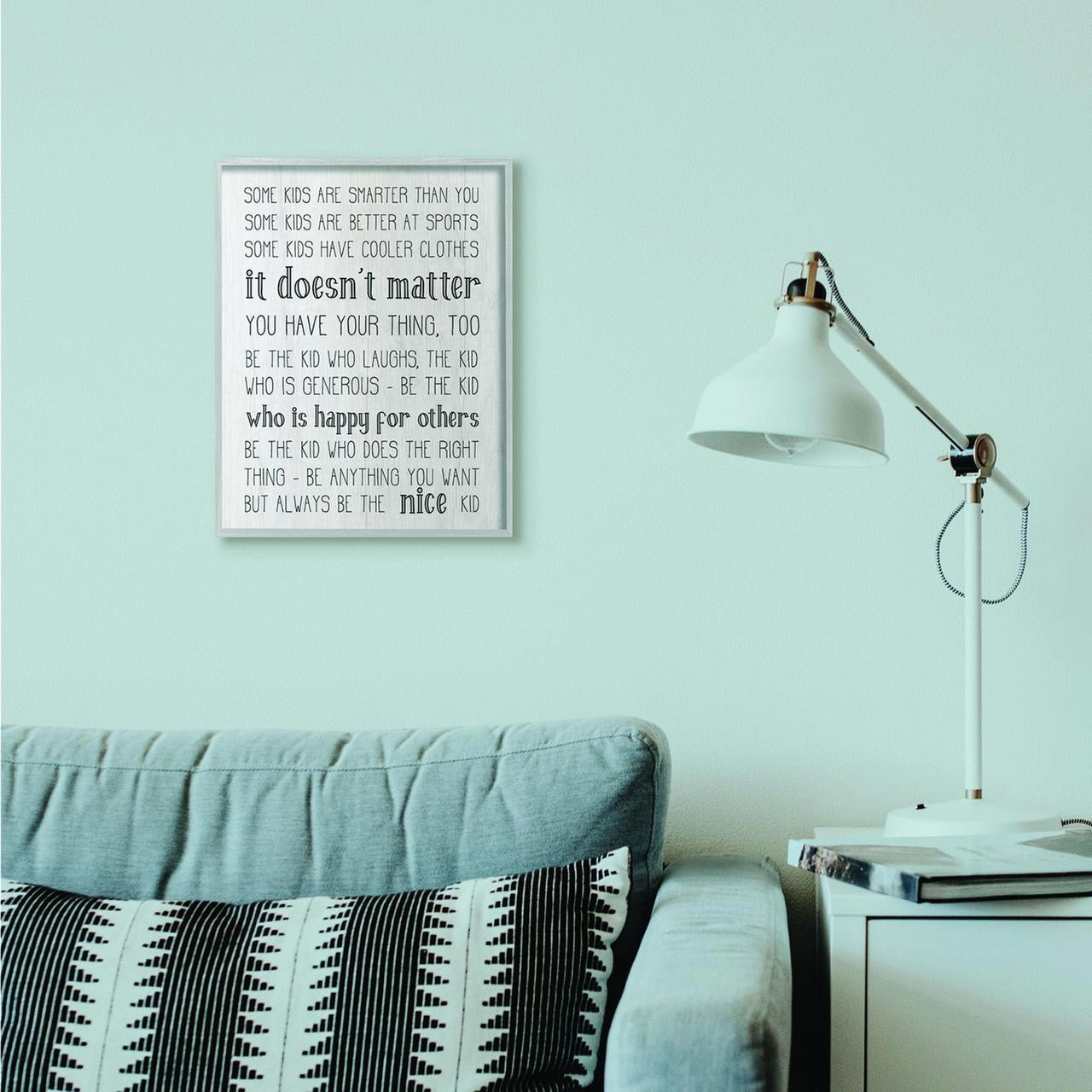 Stupell Industries Be The Nice Kid Inspirational Family Wood Textured Word Design Framed Wall Art by Daphne Polselli