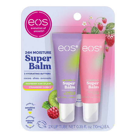 Eos 24H Moisture Super Balm- Strawberry Sorbet & Raspberry Kiwi Splash, 0.35 fl oz (2 Pack)