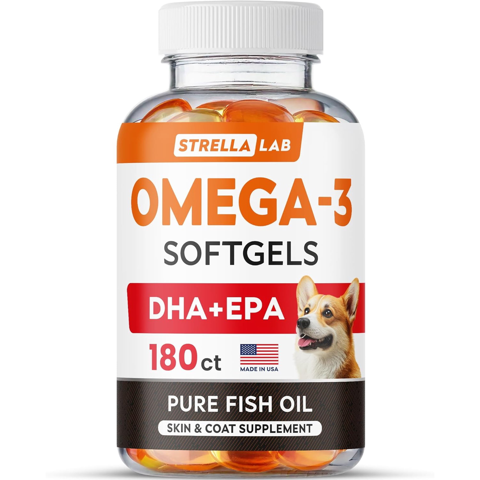StrellaLab Omega-3 Softgels for Dogs - Fish Oil EPA & DHA, Shedding & Itch Relief - Joint, Brain & Heart Support (180 ct)