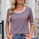 thumbnail image 1 of mfyjkho Tops Para Salir, Blusas De Manga Corta A Rayas Para Mujer, Cuello Redondo, Estilo Casual Y De Moda. Tops Para Hacer Ejercicio Xl, 1 of 7