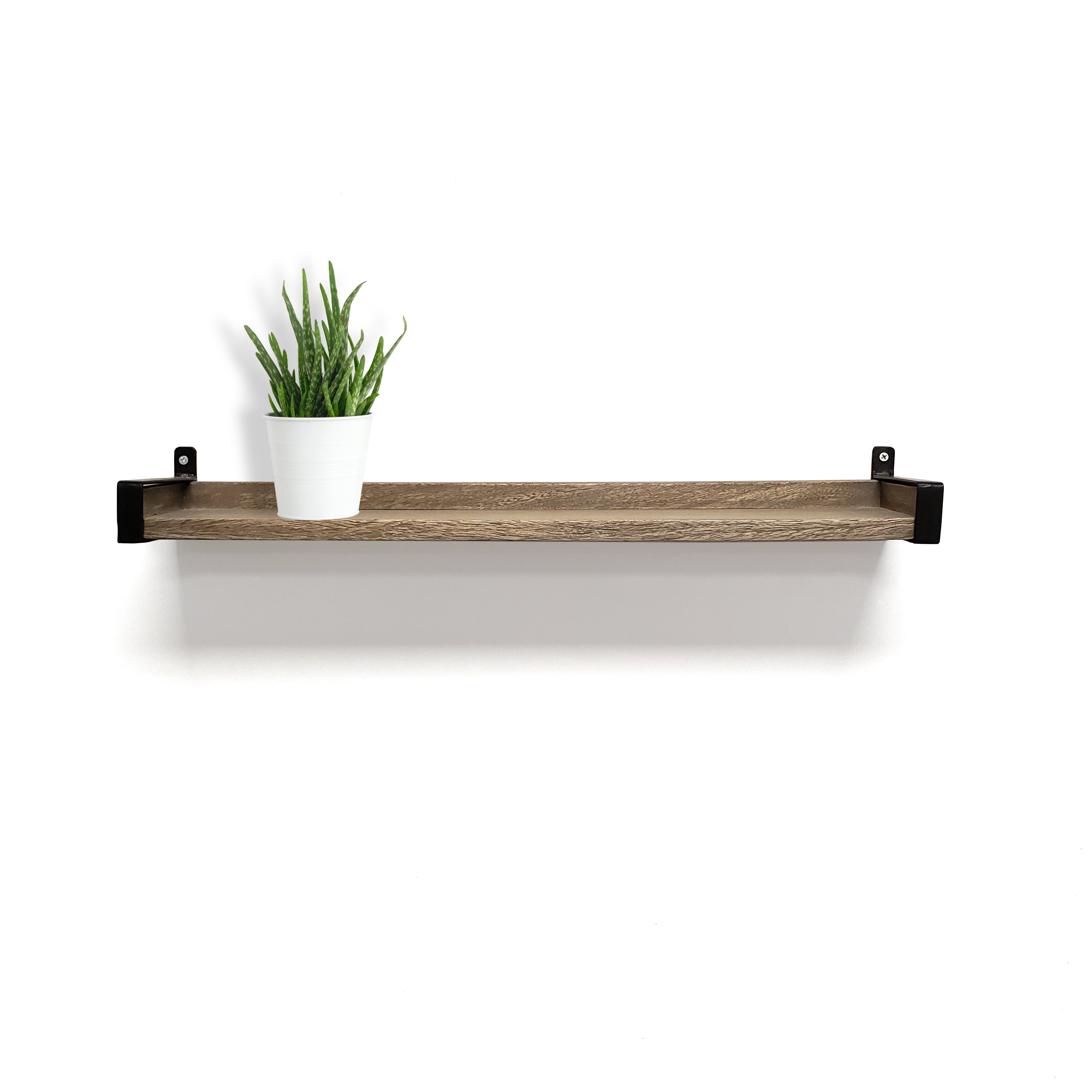InPlace 24W x 5D x 2.75H Driftwood Metal Real Wood Industrial Iron Bracket Ledge Shelf, 9602084E