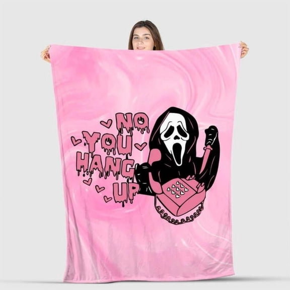 [60x50inch] Soft Funny Throw Blanket No You Hang Up Pink Horror Ghost Fleece Cozy Lightweight Thick Fuzzy Plush Blankets Throws- Halloween Valentine's Day Gifts For Bedroom Bed Sofa