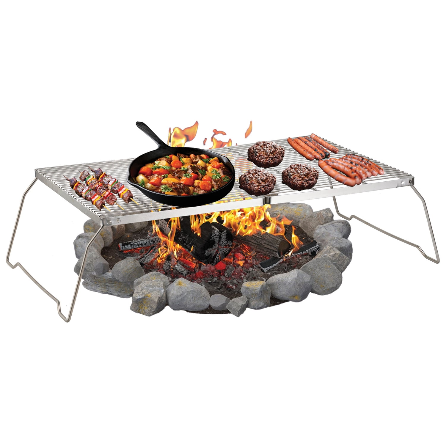 Brentwood 25-In. x 17-In. Heavy-Duty Stainless Steel Portable Folding Campfire Grill with Carry Bag