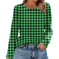 thumbnail image 2 of Nokdvo Women's Sweatshirts Lightweight Plaid Crewneck Pullover Long Sleeve Casual Loose Fitting Basic Tees,Green L, 2 of 5