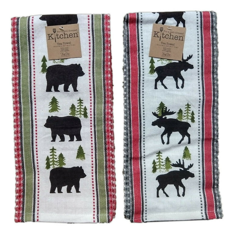  Kewadony Bear Moose Kitchen Towels 4 Pack, Cabin Dish Towels  for Kitchen, Retro Forest Rustic Animal Absorbent Microfiber Hand Towels  for Bathroom, Blue Plaid Soft Tea Towels Bar Towels, 18 x