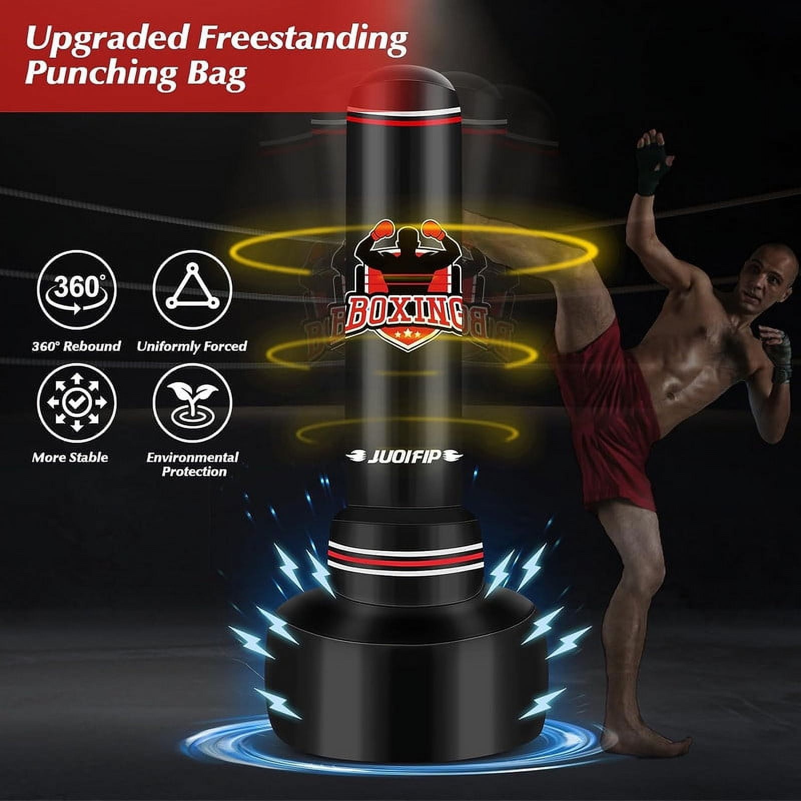 JUOIFIP Freestanding Heavy Punching Bag Set with Gloves, Red