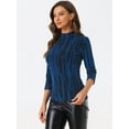 thumbnail image 3 of Blusa Top Metálico Allegra K de Rayas Brillantes Manga 3/4 Fiesta para Mujer Azul M, 3 of 5