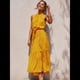 thumbnail image 4 of Vestido Bohemio de Verano para Mujer, Sin Mangas, con Estampado de Lunares, Cuello Halter, Volantes, Dobladillo y Cinturón Amarillo XL, 4 of 10