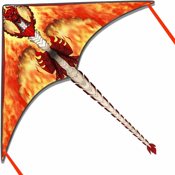 Crogift Dragon Kites for Kids Ages 4-8 & 8-12, Extremely Easy to Fly for Beginners, with 328ft String, for Outdoor Activities & Family Trip Easter Gifts (fiery dragon)