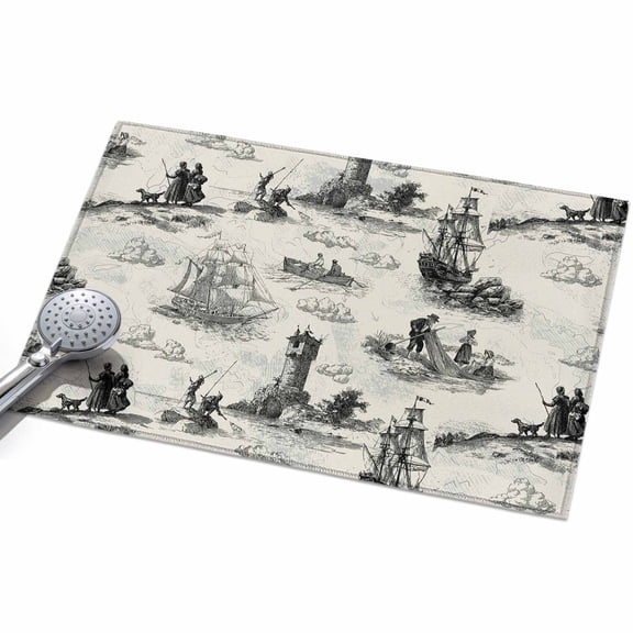 Vintage Farmhouse Ocean 2x3ft Non Slip Area Rug Country Nautical Grey Sea Ships Castles Map WashableSoft Area Rugs for Living Room, IndoorCircle Carpet for Bedroom Dining Room Kitchen