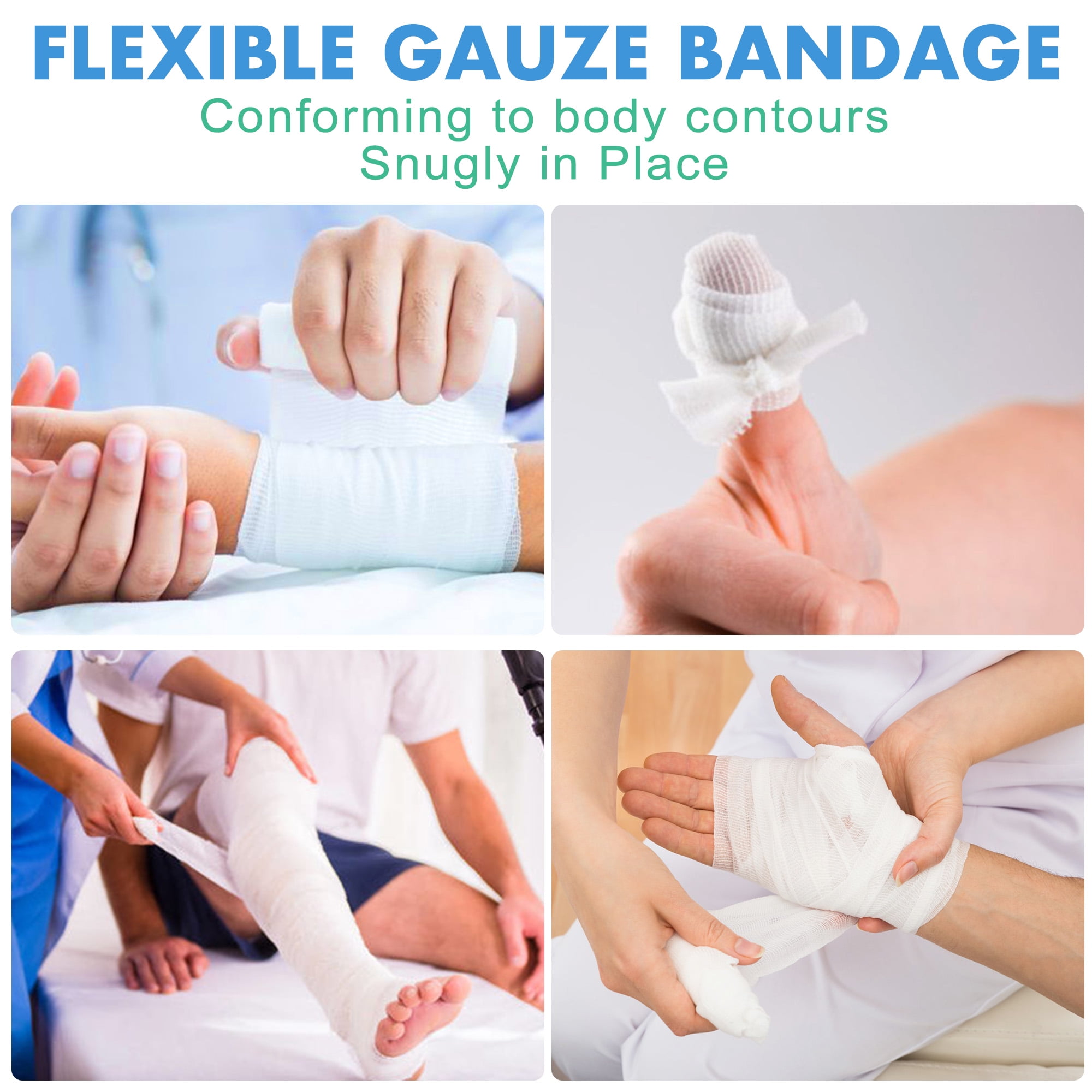 LotFancy Gauze Bandage Roll, 48 Gauze Wrap, 4 in x 4 Yards Stretched