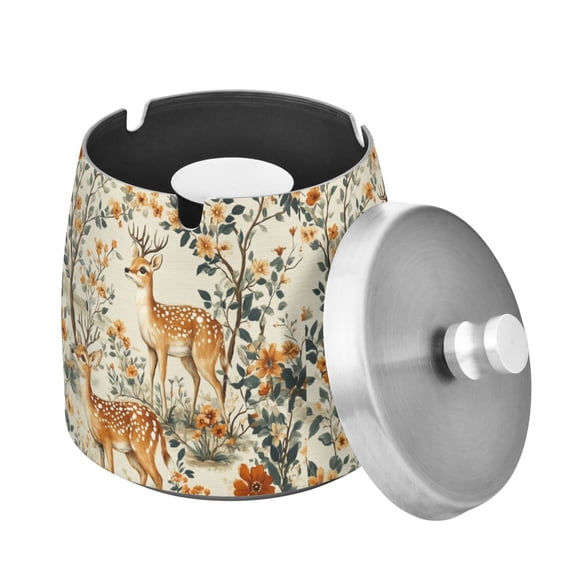 Yayeee Ashtray with Lid for Cigarette Smokeless Stainless Steel Home Ash Holder, Deer Pattern