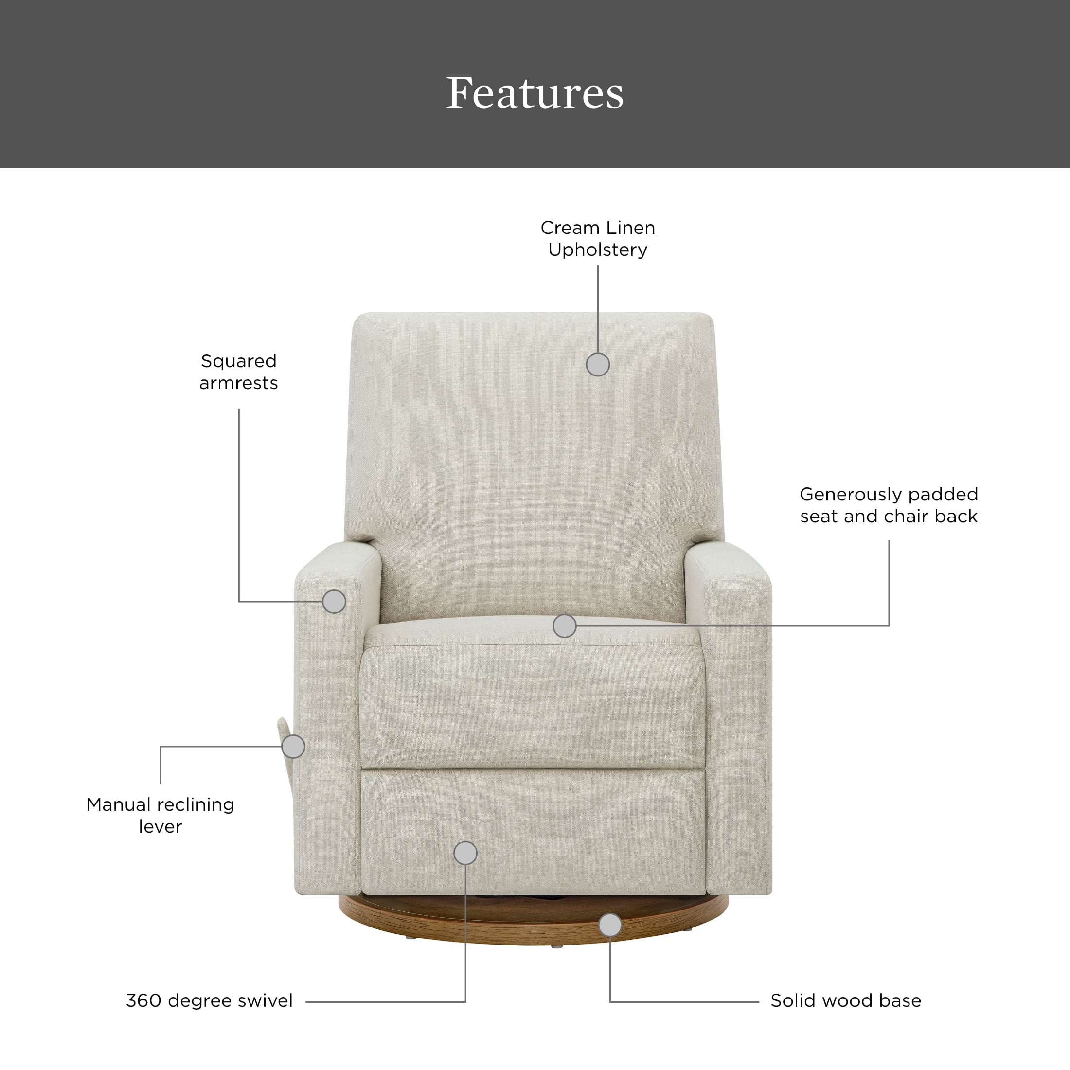 Better Homes & Gardens Modern Farmhouse Swivel Glider Recliner, Cream Linen