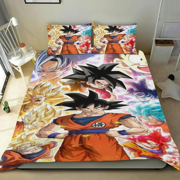 Goku Themed Bed Sheet Set Three Piece Set 53x79 In ches Comfortable And Skin Friendly Unique Design Creating A Star Studded Night Home Decor Gifts For Family Friends fans