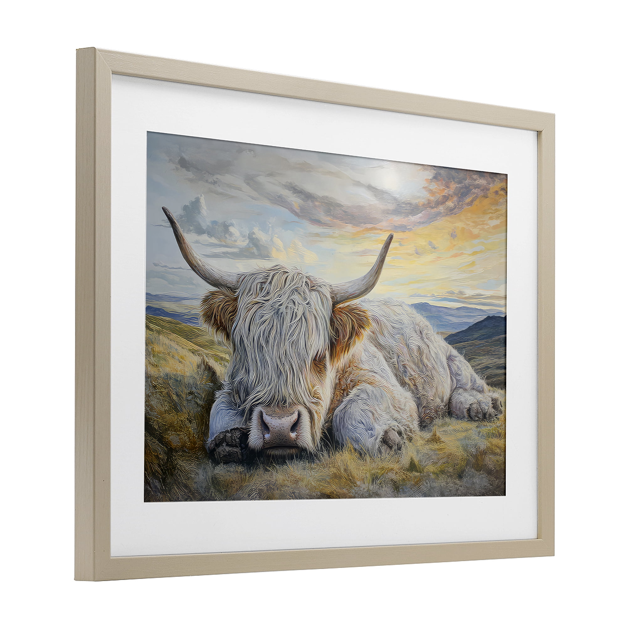 Stupell Industries Sleeping Highland Cow Pastoral Birch Framed Print Under Glass, design by The Wands Want