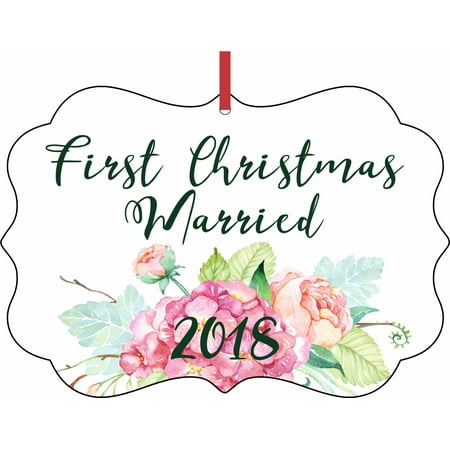 Elegant Christmas Decor Ornament Just Married First Christmas Married 2018 Elegant Aluminum SemiGloss Christmas Ornament Tree Decoration - Unique Modern Novelty Tree Décor Favors ()