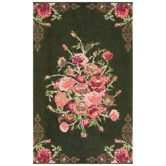 SAFAVIEH Classic Vintage Morven Floral Polyester Area Rug, Green/Red, 8' x 10'