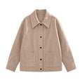 thumbnail image 4 of Luivaraty Womens Plus Size Suede Jacket Long Sleeve Bomber Jacket Fashion Trendy Laple Button Up Pockets Outwear Coat, S-3XL, 4 of 8