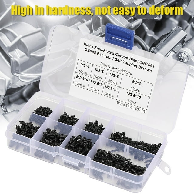 Cross Tapping Screw,400Pcs Black M2/M2.6 Cross Cross Screw Pan Head Tapping Screw Performance Driven