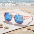 thumbnail image 4 of Big Round Sunglasses Men Women Oversized Blue Tinted Lens Frame UV Protection Transparent Champagne Shades for Travel Driving Outdoor, 4 of 5