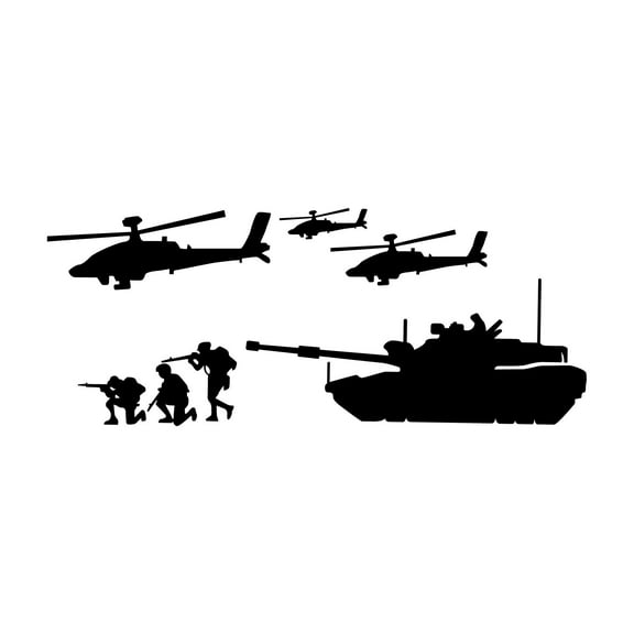 Flying Helicopters Army Soldiers Silhouette Decal Wall Art Sticker Designs Vinyl Stickers For Home House Walls Rooms Windows Bedroom Decoration Size (12x12 inch)