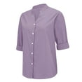 thumbnail image 4 of Women Shirts Women'S High Neck Linen Shirt - Mock Turtle Neck Button Down Top,Purple Women Shirts L, 4 of 9