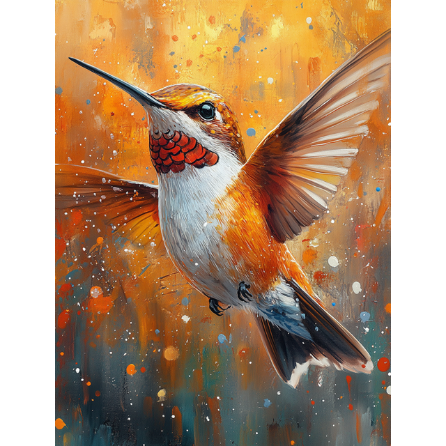 Qisvanset 12x16 Inch Orange Hummingbird Canvas Wall Art, Vivid Bird Portrait Ready To Hang Home Wall Decor