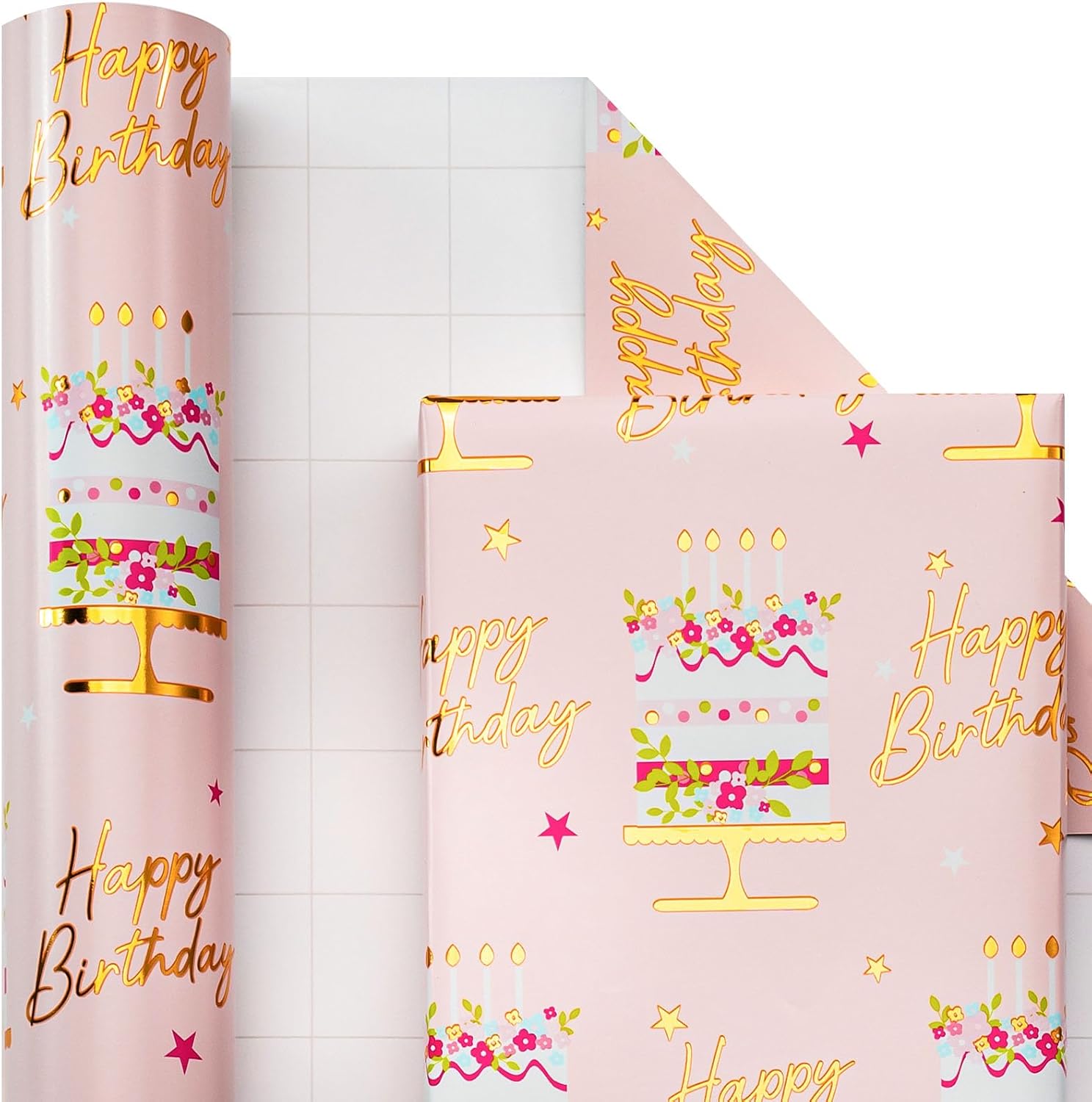 HOMERAL Birthday Cake Wrapping Paper Roll, 17" x 33 ft photo 6