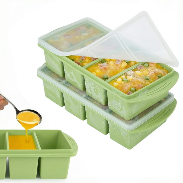 Moldes de silicona para alimentos, cubitos de sopa, bandeja para congelador con tapa, moldes de silicona para congelador, recipientes para sopa para congelador