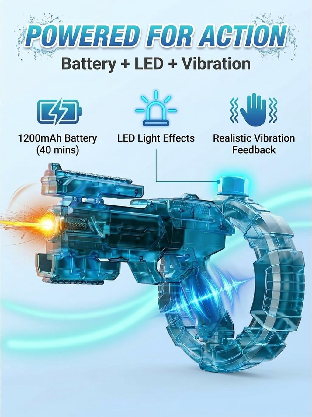 Electric Water Gun, Automatic Rechargeable LED Water Blaster, High-Pressure Squirt Gun with Light-Up Design for Pool & Beach