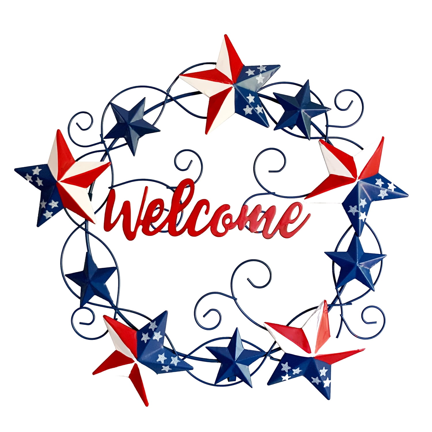Hanging Metal Welcome Sign Patriotic Wall Door Decoration, Rustic