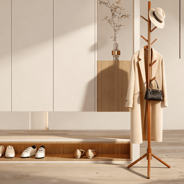 Adjustable Freestanding Wooden Coat Rack with 8 Hooks photo 4