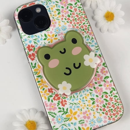 Frog Daisies Phone Grip, Hand Drawn Acrylic Phone Stand (MagSafe Base Optional)