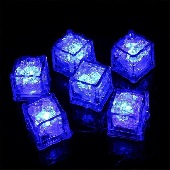 12PCS Waterproof LED Ice-Cube Flashing Glow in the Dark Light Up for Bar Club Drinking Decoration F-Blue-