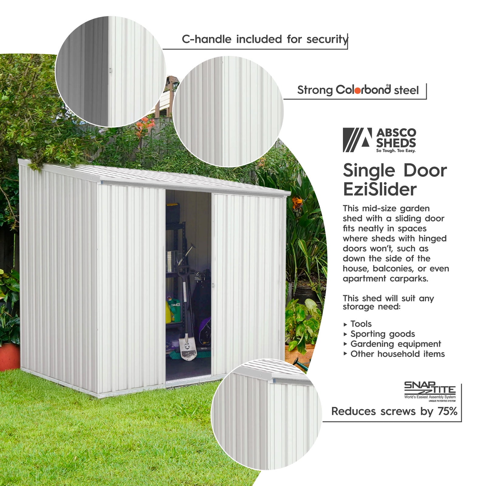 Absco EZI Slider 7' x 5' Metal Storage Shed - Surfmist
