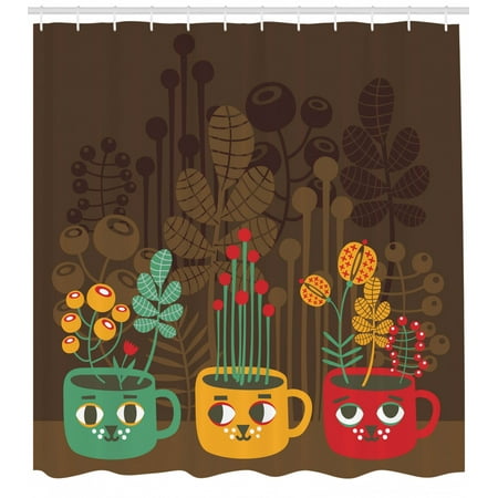 Pottery Barn Bathroom Colors Modern Shower Curtain, Cute Plants Flowers inside Faced Cups Pottery Theme Creative Funky Artful Print, Fabric Bathroom Set with Hooks, 69W X 70L Inches, Multicolor, by Ambesonne ()