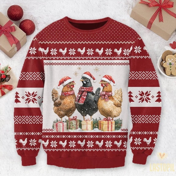Chicken Christmas Coquette Ugly Christmas Sweater Chicken Christmas Shirt, Merry Cluckin Sweater Family Matching Shirt Chicken Mom Gift