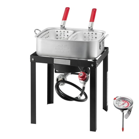 KFFKFF 18 Quart Seafood and Wing Cooker with Twin Baskets, Aluminum Propane Powered Cooking Kit, Outdoor Deep Seafood Boiler with Temperature Gauge and 58,000 BTUs Propane Heat Sources