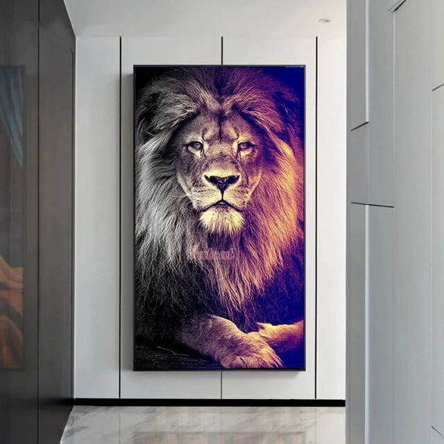 Pintura de diamantes 5D DIY, punto de cruz, León, Animal salvaje, Rey León, arte de pared, bordado de diamantes, decoración del hogar, WE738