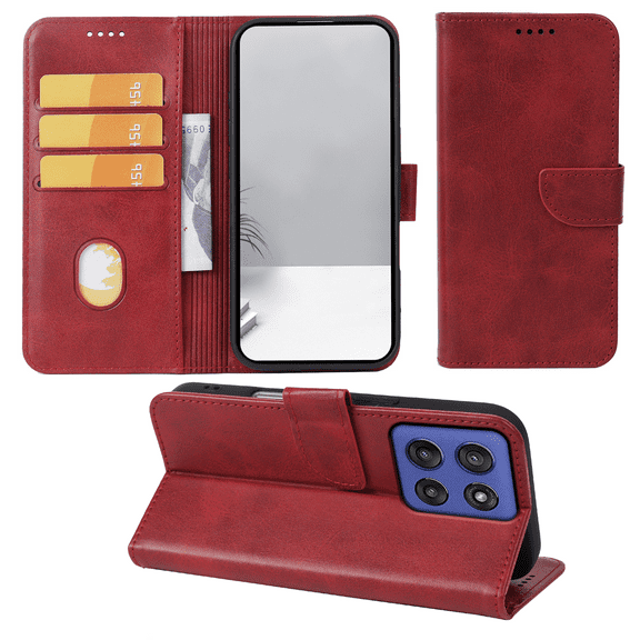 SELOZKE for Motorola Moto G Stylus 5G 2025 Red Full Coverage Wallet Case with Credit Card Holder,PU Leather Magnetic Protective Phone Case
