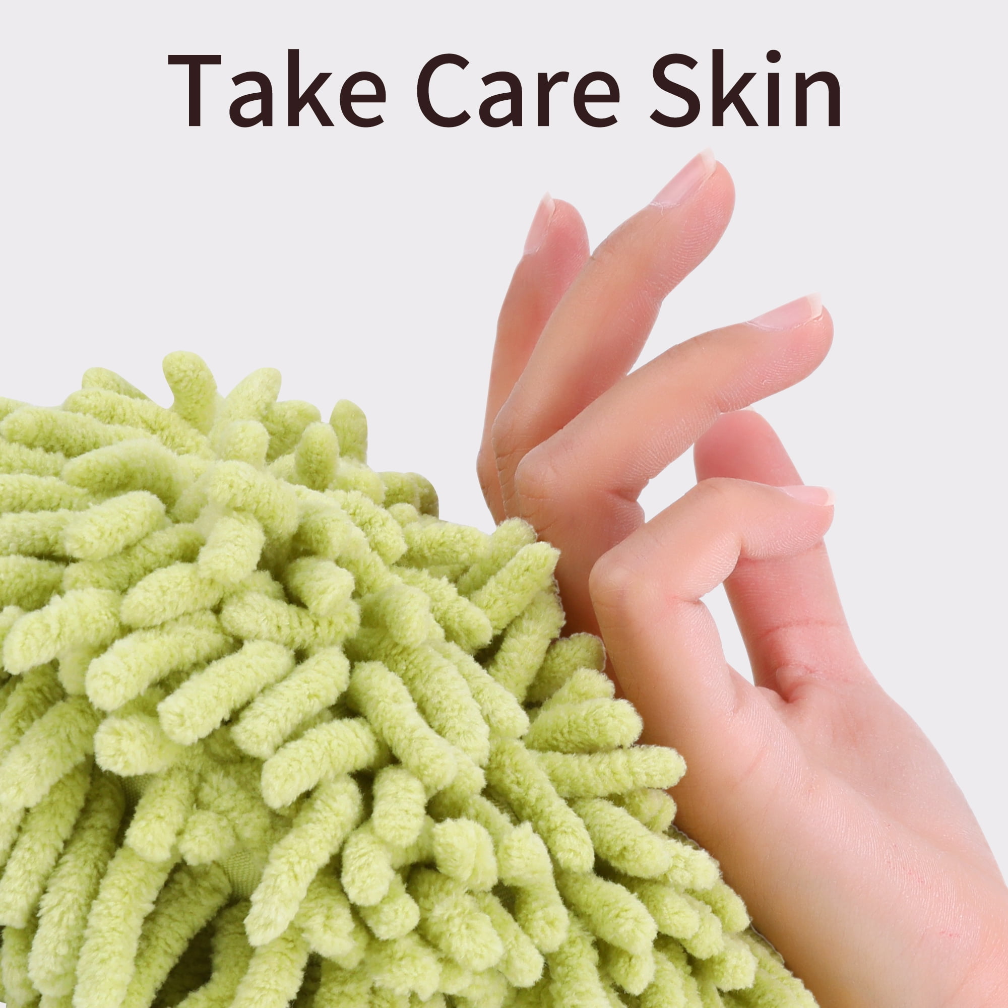 Unique Bargains Soft Absorbent Fluffy Chenille Ball Hand Towels Green 1