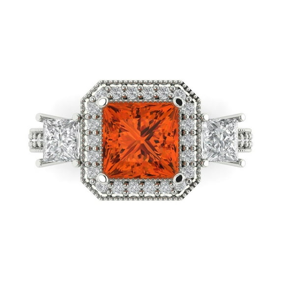 3.005 ctw 3 Stone Anniversary Ring for Women | Princess Cut Simulated Red Diamond | Hyperallergenic Solid 14K White Gold