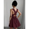 thumbnail image 4 of Burgundy Women Sleeveless Criss-Cross V-Neck A-Line Mini Dress For Party Date Wedding Guest, 4 of 8