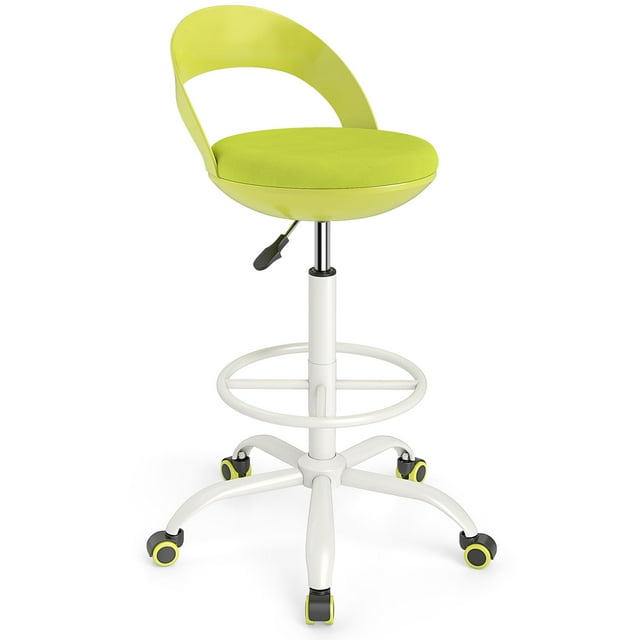 Gymax Tabouret de Dessin Roulant Chaise de Bureau Haute avec Roues Dossier Bas Repose-Pieds Vert