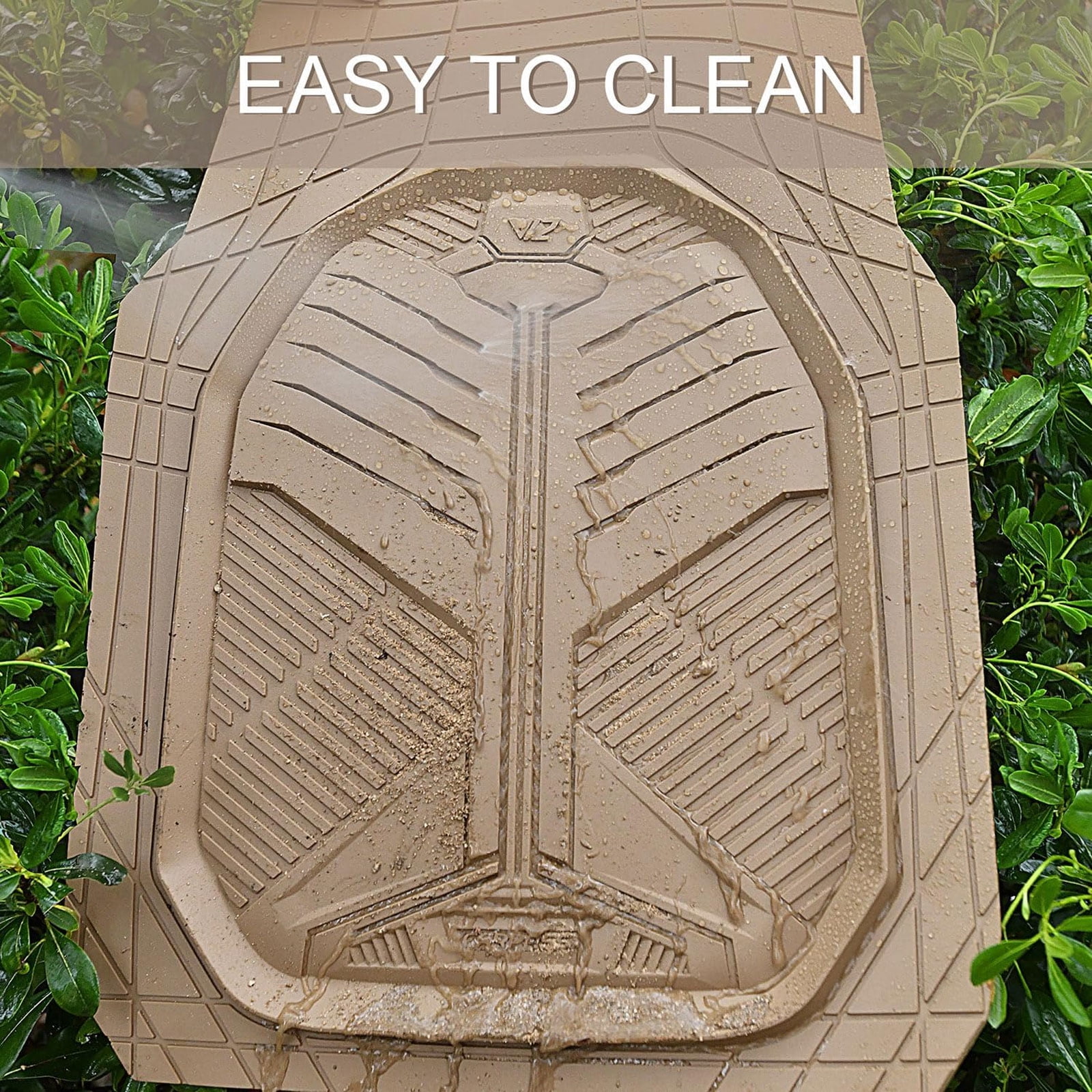 CAR GRAND Heavy duty rubble car floor mats full set deep dish water proof anti slip all weather truck mats universal fit trim-to-fit trimmable all beige