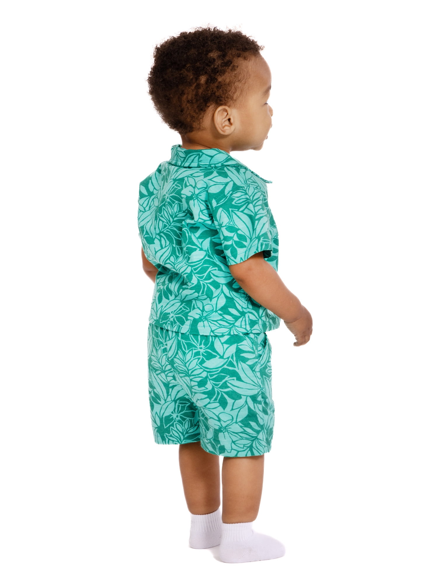 Wonder Nation Baby Boys Short Sleeve Printed Collared Button Top and Matching Shorts Set, Sizes 0/2M-24M